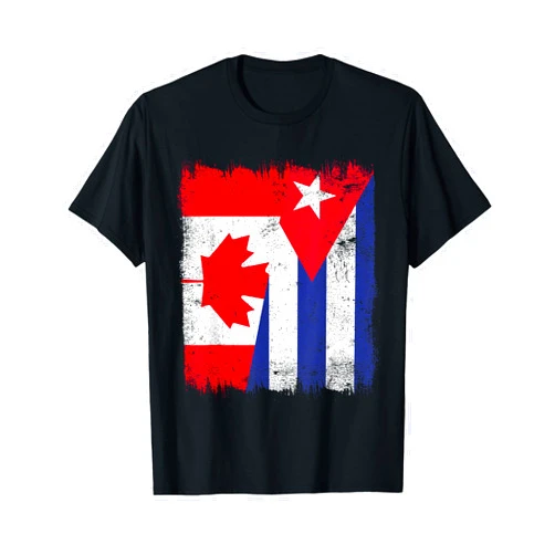 Cuba Flag Designs Proud Cuban Roots Canada Cuba Half Flag Canadian Cuban Heritage T-Shirt