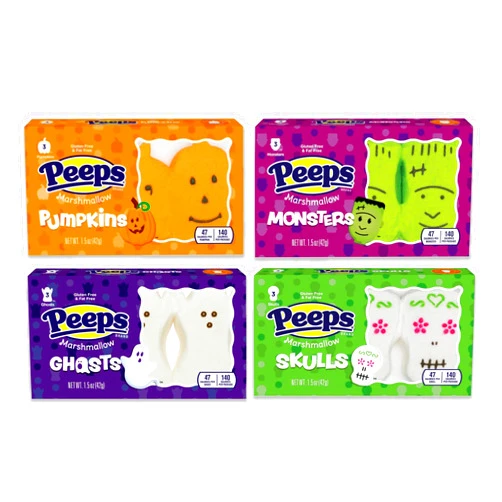 Snackivore Halloween Peeps Variety Pack of 4 3 of each (Total of 12 Peeps)- Ghost Peeps Marshmallow, Skulls Peep, Peep Pumpkins, and Monsters Peeps. Halloween Food, Ghost Candy, Ghost Marshmallows, Halloween Marshmallows, Halloween Snack
