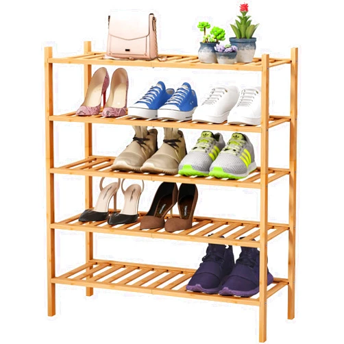 Viewcare 5-Tier Bamboo Shoe Rack for Entryway, Stackable | Foldable | Natural, Shoe Organizer for Hallway Closet, Standing Shoe Racks for Indoor Outdoor