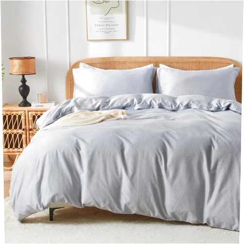 JELLYMONI 100% Natural Cotton 3pcs Striped Duvet Cover Sets,White Duvet Cover with Thin Blue Stripes Pattern Printed Comforter Cover,with Zipper Closure & Corner Ties(Queen Size)