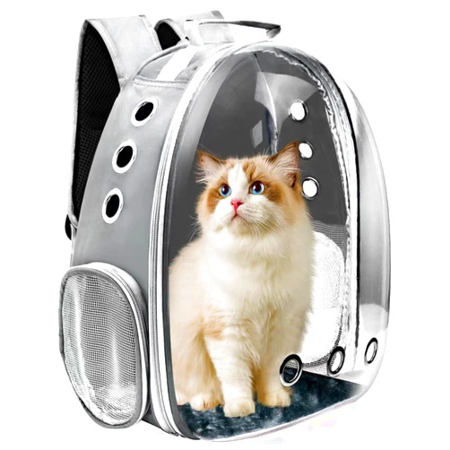 Goxeon Cat Backpack Carrier, Pet Cat Carrier with Ventilated Design for Carrying Puppy Cats, Pet Carrier Back Pack Bag Space Capsule for Traveling/Hiking/Camping/Outdoors (Grey)