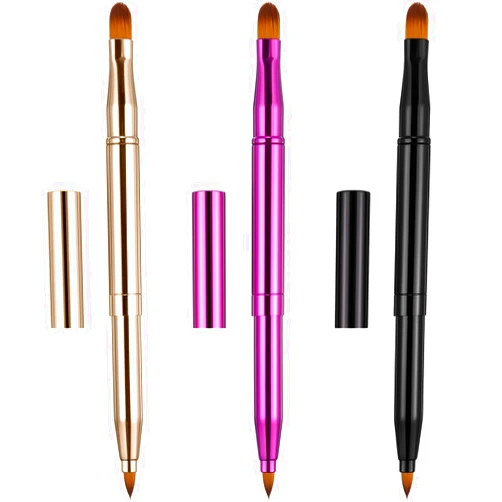 TOODOO 3 Pieces Lip Brush Retractable Lipstick Liner Brush Lipstick Dual-ended Foundation Makeup Brush with Cap Travel Applicators