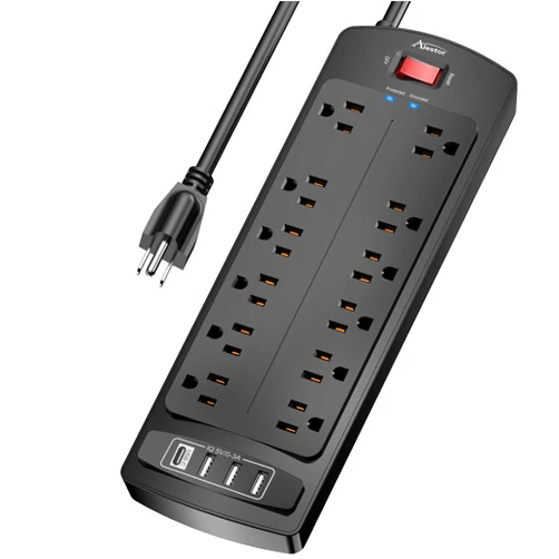 Alestor Power Strip Surge Protector - ALESTOR 10 Feet Extension Cord (1875W/15A) with 12 Outlets and 4 USB Ports, 2700 Joules, for Home, School, College Dorm Room, and Office, ETL Listed, Black