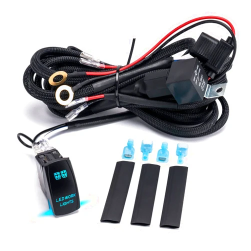 ANGU-OFFROAD Wiring Harness 2 Lead 12V 40A 5Pin Rocker Switch Laser On/Off Waterproof Nylon Fog Lights Wiring Harness Kit for LED Light Bar, Work Lights, Driving Lights - Truck UTV ATV Boat Off-Road