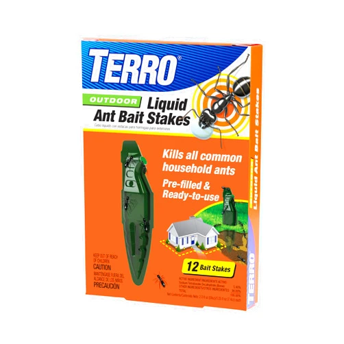 TERRO T1813B Outdoor Ready-to-Use Liquid Ant Bait Stake Killer Trap - Kills Common Household Ants 12 Stakes