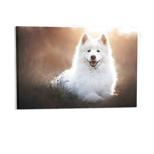 SDMFUNS Samoyed Dog Run Happy Puppy (39) Canvas Poster Bedroom Decor Sports Landscape Office Room Decor Gift 16x24inch(40x60cm)