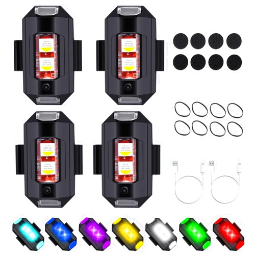 OPPBUY 4PCS LED Aircraft Strobe Light with 7 Color and 31 Lighting Modes USB Charging Anti-Collision Strobe Drone Light Night Singal Warning Flashing Light for Drone/Bike/Dirt Bike/Car/Motorcycle