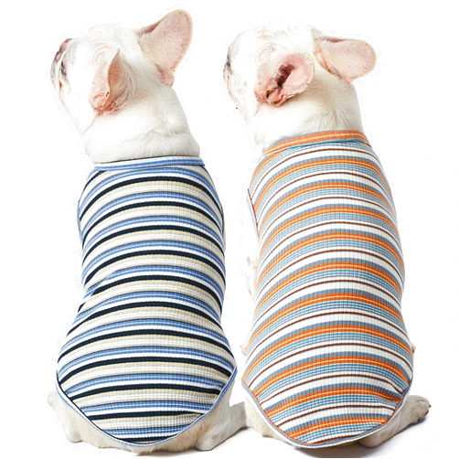 Knuffelen Dog Shirts Vest Cotton Striped T-Shirt, Sleeveless Stretchy Pet Clothes for Small Dogs, 2-Pack Soft Breathable Puppy Tank Top Cat Tee (Large, Blue,Yellow)