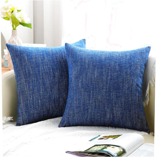 decorUhome Chenille Decorative Throw Pillow Covers 18x18 Set of 2, Farmhouse Textured Square Pillow Covers for Couch Sofa Bed Living Room, Navy Blue