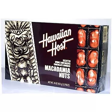 Hawaiian Host SELECTED WHOLE AND HALVES CHOCOLATE COVERED MACADAMIA NUTS GIFT BOX NET WT 16 OZ (453 g) 16.0 Ounce (Pack of 1)