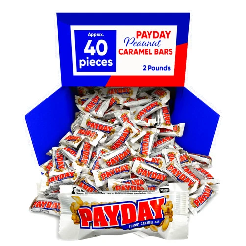CHAIN & JO SWEETS PayDay Peanut Caramel Candy Bar - 2 Pounds Approx 40 Peanut Caramel Bars - Payday Snack Size Candy Bar -