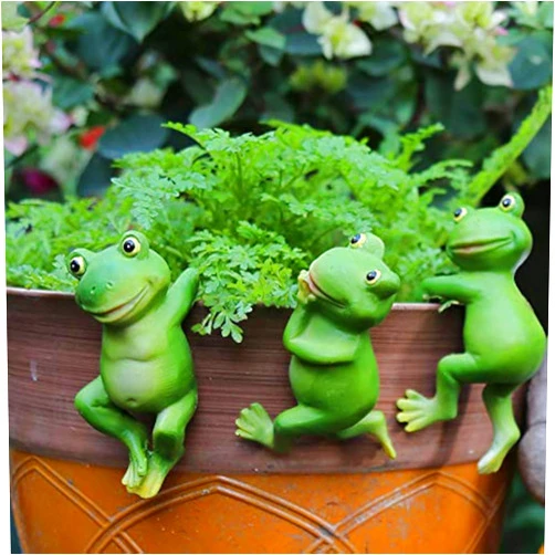 LANDOR Set of 3 Cute Frog Figurines Hanging Animal Statue,Resin Pot Climbing Sculpture Outdoor Statues Ornaments Décor for Flower potFence, Yard Art Patio Lawn House (3 frogs)