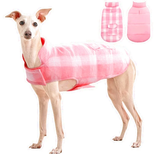 Kuoser Reversible Dog Jacket, Warm Winter Coat, British Style Puppy Coat, Windproof Dog Clothes Vest for Small, Medium & Large Dogs - Pink