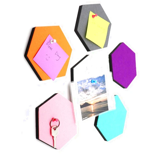 Omitfu Set of 6 Hexagon Felt Pin Board Self Adhesive Bulletin Memo Photo Boards Colorful Foam Wall Decorative Tiles with 6 Pushpins - 5.5 x 5 x 0.5 inches (6pc-A)