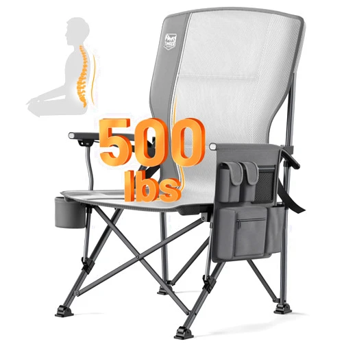 TIMBER RIDGE Oversized Folding Camping Chair with Lumbar Support Adjustable High Back Heavy Duty for Adults Aluminum Support up to 500lbs with Cup Holder, Cooler Bag, Side Pocket