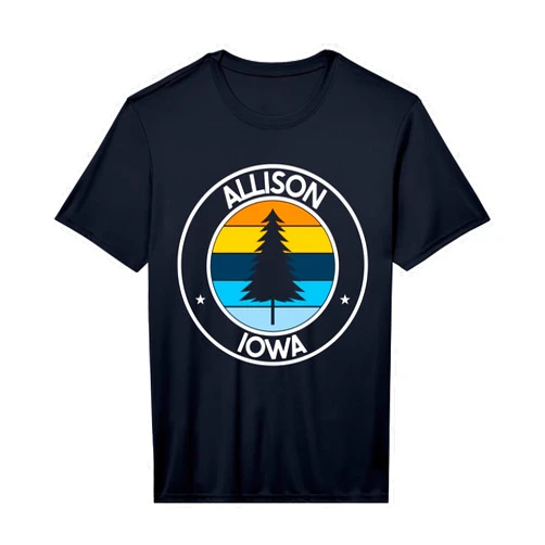Iowa IA USA City Pride Pine Tree Retro Sunset Mens Allison Iowa IA Retro Style Tree Sunset Performance T-Shirt