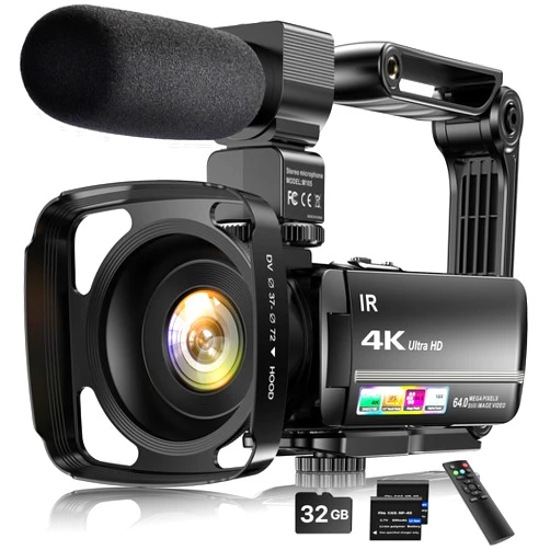 FJFJOPK 4K Video Camera Camcorder 64MP Vlogging Camera for YouTube 3.0