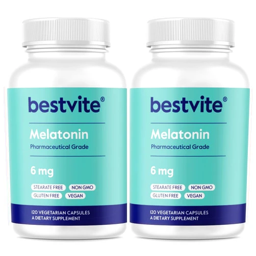 BESTVITE Melatonin 6mg (240 Vegetarian Capsules) (120 x 2) - No Stearates - Vegan - Non GMO - Gluten Free