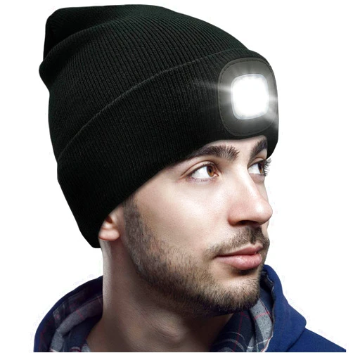 CENSGO Unisex Hat with Light, USB Rechargeable Headlamp Beanie, Gifts for Dad Father Men Husband Warm Knitted Cap