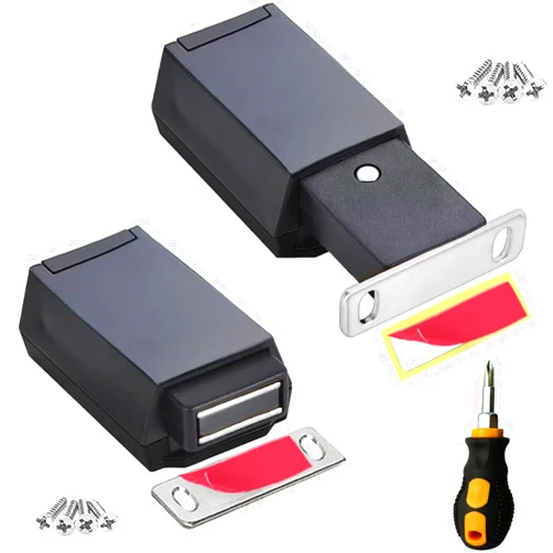 CBRIVE Magnetic Push to Open Cabinet Hardware CBRIVE® 2 Pack Heavy Duty Push Latch & Lock for Hidden Door Touch Latches and Catch Magnet Push Release Drawer Pull Tip on RV Closet Close Strong Pop Out, Black