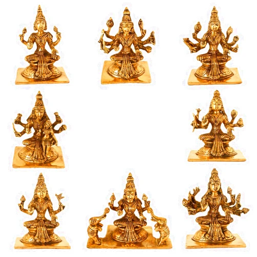 ARTVARKO Brass Goddess Ashtalakshmi | Ashta Lakshmi Set for Diwali Pooja Mandir Temple Office Decor Marriage Anniversary Lucky Gift Gold Color Height 5 Inches Weight 8 KG