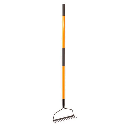 Nohovu Garden Rake for Gardening, 14 Tines Garden Rake with Thick Fiberglass Handle, Heavy Duty Garden Rake for Lawns, 58 Inches