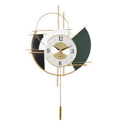 MYOYUE Light Luxury Chinese Living Room Entrance Decorative Wall Clock Scandinavian Iron Creative Metal Home Clocks with Clock Pendulum
