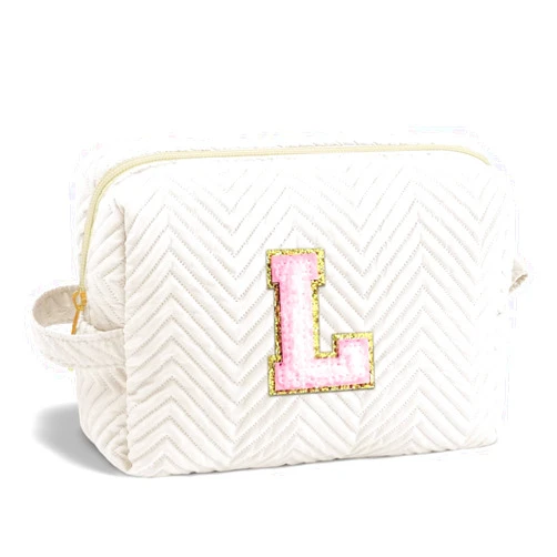 YOOLIFE Gifts for Girls Makeup Bag - 7 8 9 10 11 12 13 Year Old Girl Gifts, Cute Birthday Gifts for Girls Teen Girls Kids, Teenage Girl Gifts, White Initial Makeup Bag Cosmetic Bags for Girls L