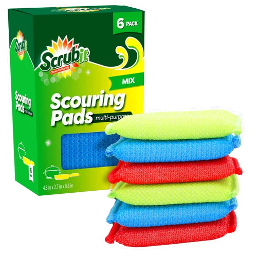 SCRUBIT Multi-Purpose Scouring Pad - Non-Scratch Cleaning Sponges for Pots, Pans, Dishes, Utensils & Non-Stick Cookware - Scrubbing Pads Use for Kitchen, Bathroom - 6 Pack Dish Sponge - (Colored)