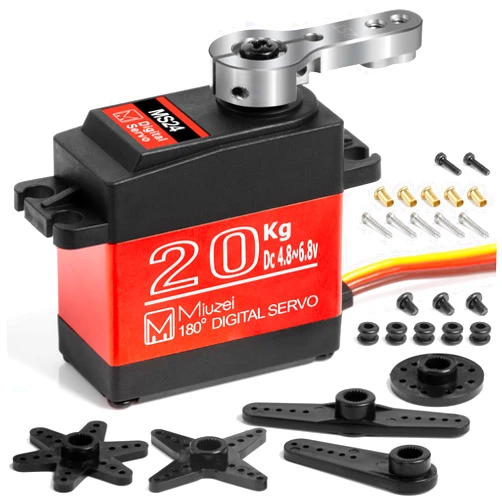 Miuzei 20KG RC Servo Motor High Torque Metal Gear Digital Servo Waterproof Steering for 1/8, 1/10 R/C Model DIY Car Robot, Control Angle 180° (1)