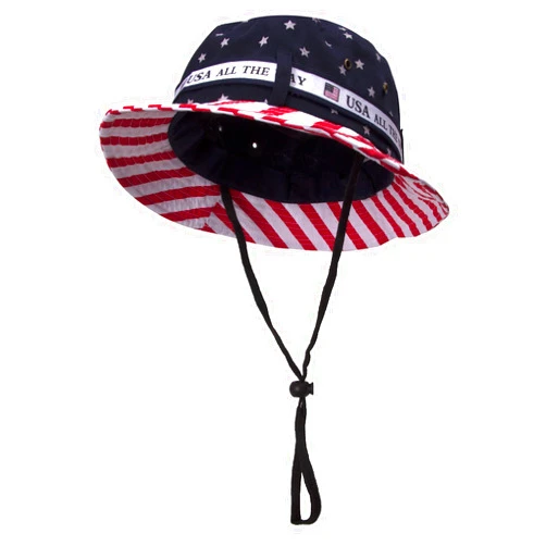 TOP HEADWEAR Cotton Twill USA American Flag Bucket Hat USA All The Way Boonie