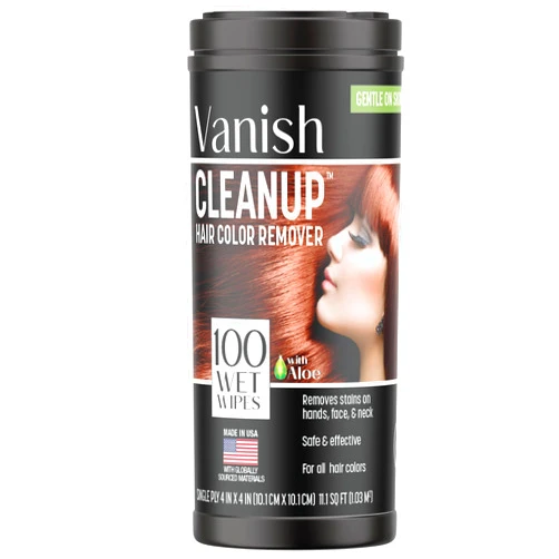 Vanish Cleanup Hair Color and Hair Dye Remover Wipes, Safely Removes Hair Color Dye from with Aloe, Gentle on Skin - 100 Count
