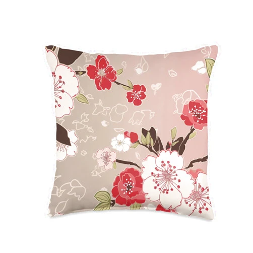 Zen Petals Sakura Studios Soft Pink Cherry Blossoms on an Intricate Floral Print Throw Pillow, 16x16, Multicolor