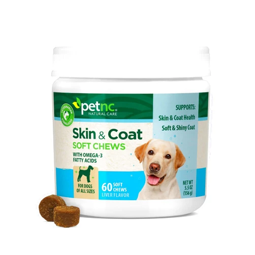 Petnc Natural Care Dog Skin and Coat Supplement (60 Chewables), With Omega 3, EPA & DHA, Promotes Healthy Skin & Glossy Coat, For Dogs 18 Weeks & Older, Liver Flavor