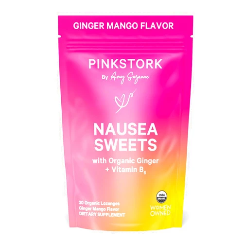 Pink Stork Organic Mango Sweets with Vitamin B6 for Morning Sickness and Motion Sickness, Added Ginger & Vitamin B6, 1st Trimester Pregnancy Must Haves - 30 Wrapped Candies