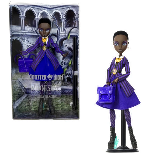 Monster High x Wednesday Doll and Accessories, Bianca Barclay Collectible in Nevermore Academy Uniform with Siren Amulet, Backpack and Doll Stand
