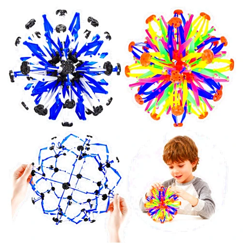 AGSIXZLAN 2Pcs Colorful Sphere Collapsible Expandable Breathing Expanding Magic Balls Toy for Toddlers Kids 2 3 4 5 6 7 8 Year Old Boys Girls,Sensory Fidget Balls Toy for Autism, Anxiety,Yoga -ADHD