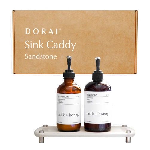 Dorai Home Sink Caddy - Water Absorbing Stone Tray For Sink | Stainless Steel Feet | Fast-Drying Stone Sink Tray for Kitchen Counter | Sandstone