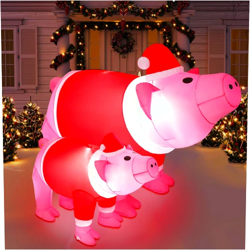 Shappy 4.7ft Huge Christmas Inflatable Pig Pink Inflatable Piggy Decoration LED Lighted Blow up Pig Farm Animals for Christmas Xmas Holiday Outdoor Lawn Garden Decor