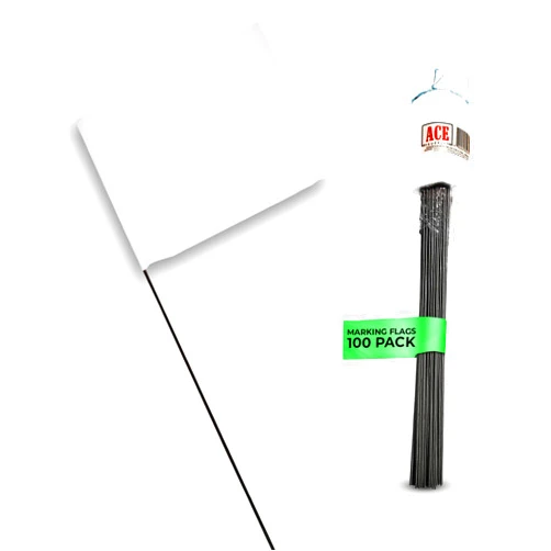 ACE Supply Marking Flags - 4 x 5-Inch Flag on 15-Inch Steel Wire - White, 100 Pack - Marker Flags for Irrigation, Sprinkler Flags, Lawn Flags, Yard Flags, Garden Flags, Dog Training, Invisible Fence