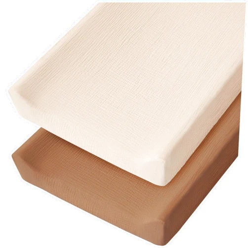Konssy 2 Pack Muslin Changing Pad Cover for Baby Girls Boys 100% Cotton Fitted Diaper Changing Table Cover Set, Soft Changing Pad Sheets (Brown, Cream)