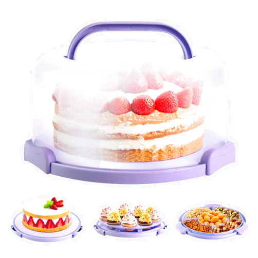 Ohuhu Cake Holder, BPA-Free Cake Carrier with Lid and Handle Cake Transport Container Portable Cake Keeper Two Sided Base for Pies Cookies Nuts Fruit etc - Suitable for 10 inch Cake Perfect Gifts