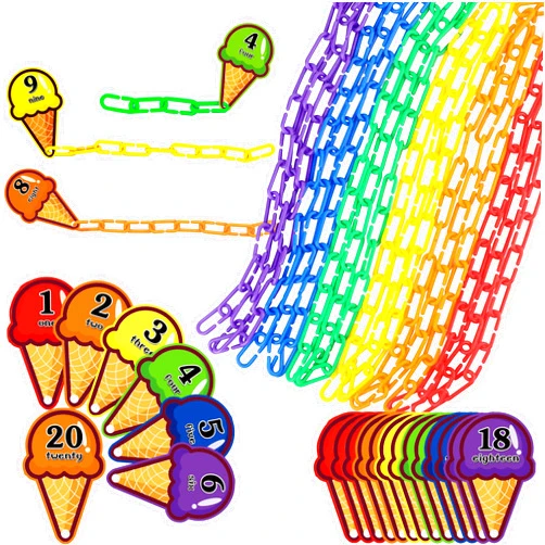 RAINBOW TOYFROG Chain Link Math Manipulatives - 240 C Clips Plastic Chain Links & 20 Ice Cream Cards for Counting & Linked Math Game - Learning Resources for Kindergarten Sensory Bin Math Links Counting Toy