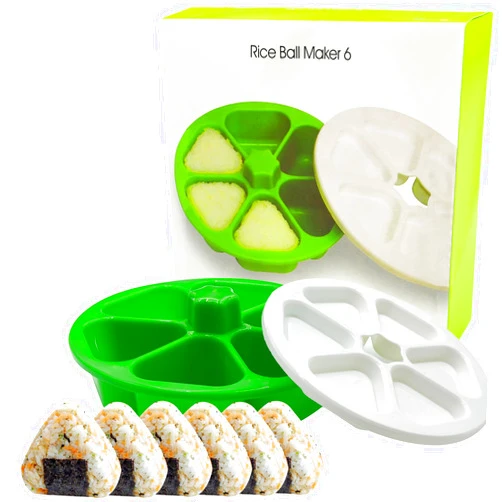 HIBILDER 6 in 1 Onigiri Mold Triangle Sushi Mold Multifunctional Rice Ball Mold for Making and Storing Sushi - Once Quickly Make 6pcs Onigiri Green
