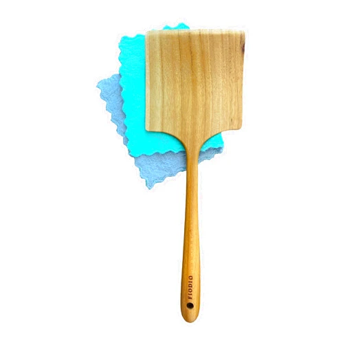 FIODIO HOME Teak Wide Wooden Spatula with Microfiber Cloth - Natural Non-Stick Healthy Kitchen Utensils - Handcrafted with Comfort Grip