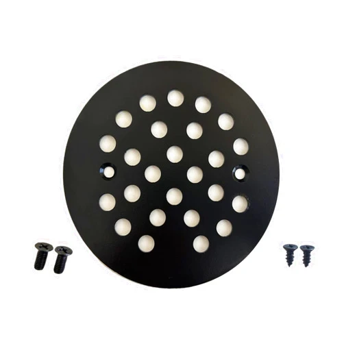 Xumy 4-1/4Inch Round Shower Drain Cover Black Replacement Screw-in Shower Floor Drain Strainer Included 2 Sets of Screws. (Matte Black)