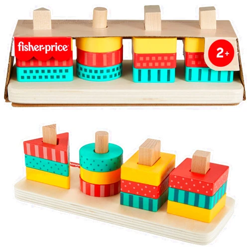 Fisher-Price Wood Toddler Toy Shape Stacker, 13-Piece Wooden Sorting Activity for Fine Motor Play Preschool Kids Ages 2+ Years