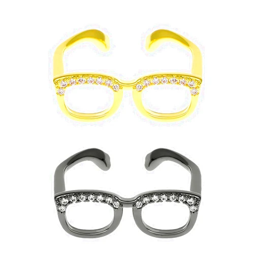 XUN Zhe 2Pcs Rhinestone Glasses Open Rings Set,Cute Crystal Love Heart Eyeglasses Finger Rings Jewelry for Women Girls Men Couple Gifts