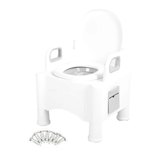 Hilitand Bedside Commode Standard Seat Sturdy Folding Frame, Easy Cleaning Adjustable Height for Elderly Adult (White)