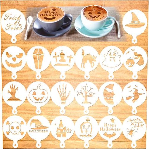 Konsait Halloween Cookie Template Stencils, 20 Pack Pumpkin Faces Trick or Treat Plastic Airbrush Stencil Templates for Baking Royal Icing Cake Coffee Decorations DIY Craft Party Favors Supplies